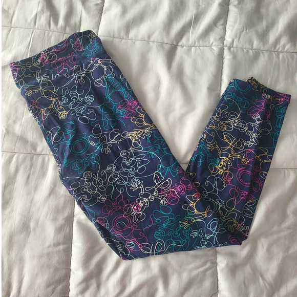 LuLaRoe Disney Navy Blue Leggings with Multi Color Minnie Doodles - Tall & Curvy - Picture 1 of 2
